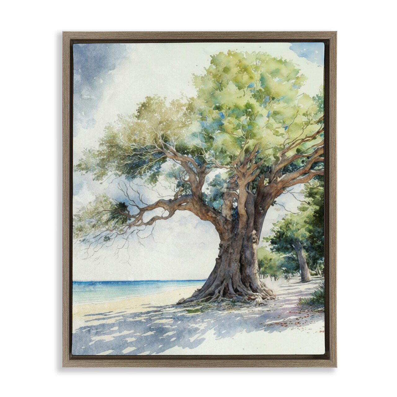 Stupell Industries Watercolor Tree on Shore Floater Framed Canvas Wall Art Design by Svetlana Aleynikova